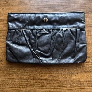 B & B Travel Goods Letisse black leather clutch